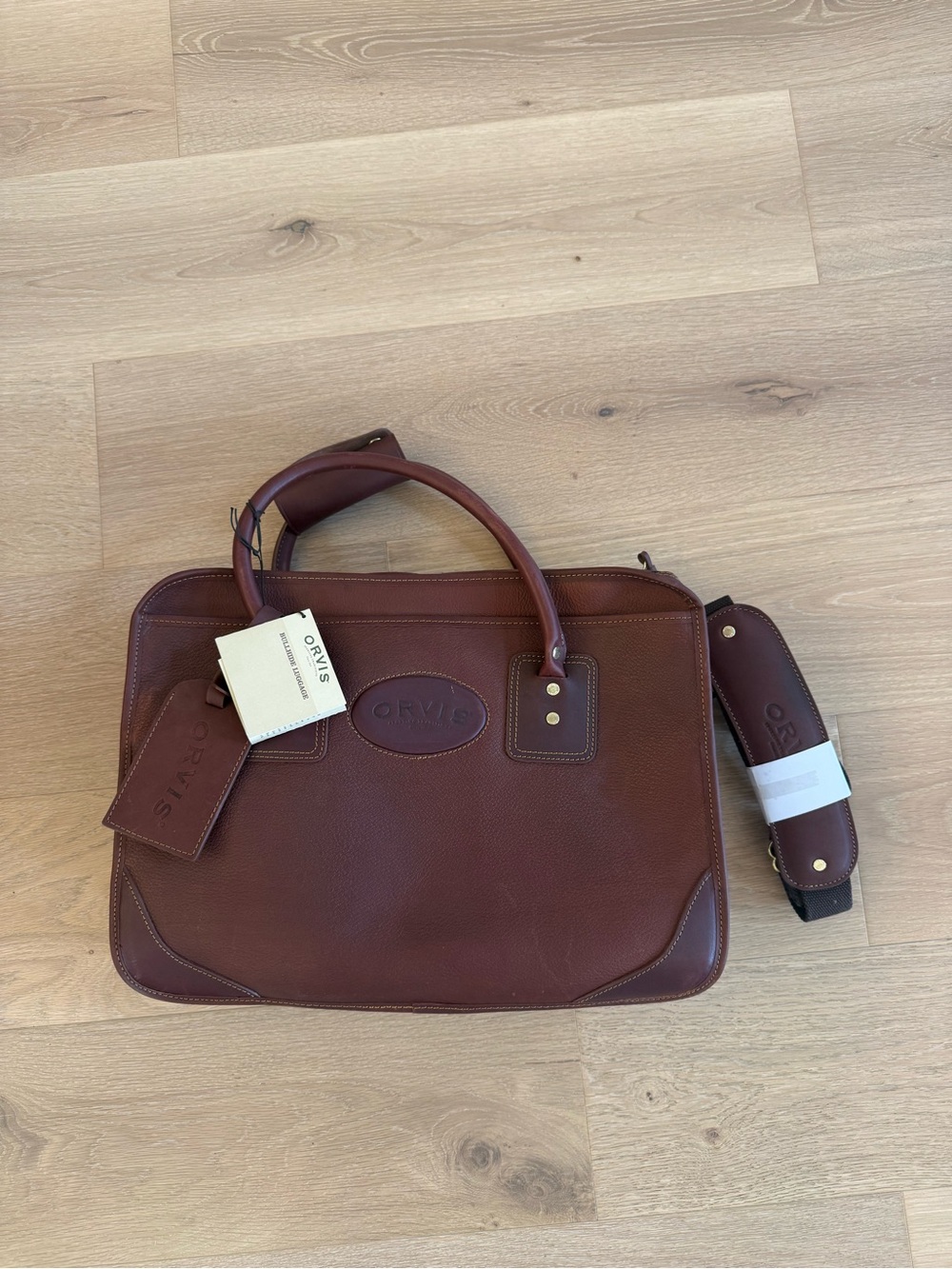 Orvis Bullhide Chestnut Brown Leather Briefcase with Detachable Strap